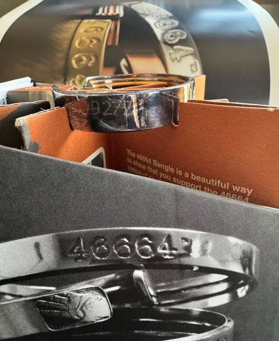 MANDELA 46664 BANGLE - REGISTERED TRADEMARK - PURE SILVER - 40gr - SIZE SMALL 09277