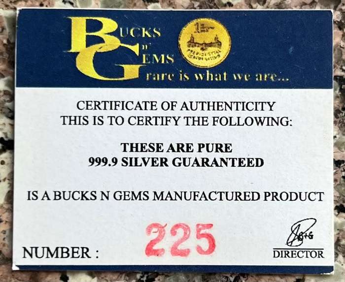 1oz PURE SILVER PROOF BAR *AFRICAN BIG 5 MINTED* BUCKS `n GEMS BAR + CERTIFICATE