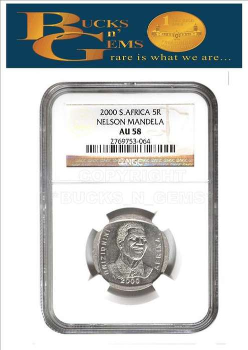 **MOST RARE* 2000 MANDELA SMILE R5 COIN AU58 -NGC GRADED 2000 R5 MOST RARE R5