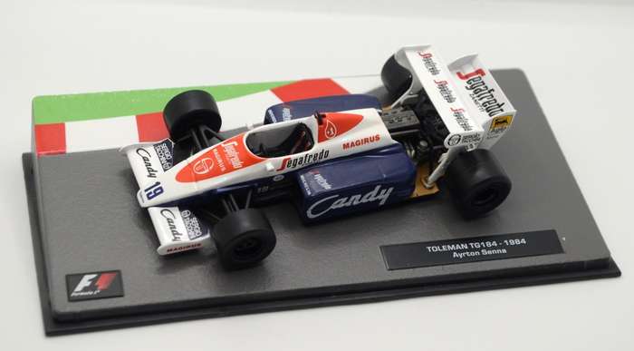 Toleman TG184 as driven by Ayrton Senna in 1984 with magazine