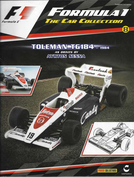 Toleman TG184 as driven by Ayrton Senna in 1984 with magazine