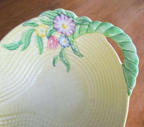 CARLTON WARE CARLTONWARE YELLOW BASKET ROPE WEAVE BOWL Flowers and Rope Handle FOXGLOVE FLORAL.