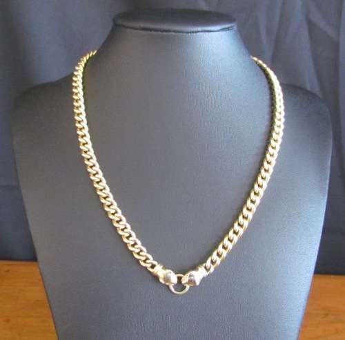 9K GOLD NECKLACE & BRACELET=Curb Link=MATCHING=4 CABOCHON SAPPHIRES IN CLASPS=LEOPARD HEADS=STUNNING