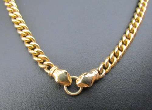 9K GOLD NECKLACE & BRACELET=Curb Link=MATCHING=4 CABOCHON SAPPHIRES IN CLASPS=LEOPARD HEADS=STUNNING