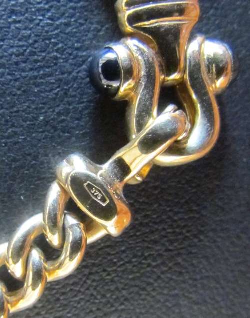 9K GOLD NECKLACE & BRACELET=Curb Link=MATCHING=4 CABOCHON SAPPHIRES IN CLASPS=LEOPARD HEADS=STUNNING