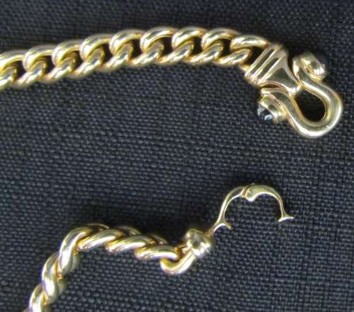 9K GOLD NECKLACE & BRACELET=Curb Link=MATCHING=4 CABOCHON SAPPHIRES IN CLASPS=LEOPARD HEADS=STUNNING
