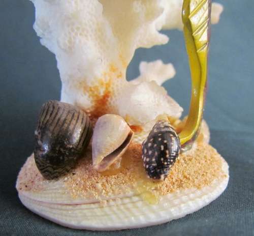 CORAL ORNAMENT on SHELL BASE=Natural Coral=Seahorse=Shells=REEF=SEA.