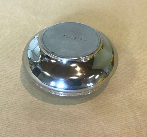TIFFANY & Co. JEWELLERY TRINKET LIDDED DISH ROUND PEWTER HANDCRAFTED VELVET LINING BEAUTIFUL!!!!!!!!