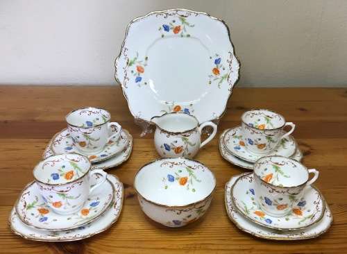 ROYAL ALBERT CROWN CHINA No 8557 1927-1935 HANDPAINTED BLUE and ORANGE FLOWERS EXCELLENT CONDITION!!