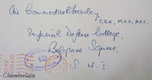 LORD CHAMBERLAIN`S OFFICE ST. JAMES PALACE LONDON to IMPERIAL DEFENCE COLLEGE 1965 A.C. HORSLEY GB.