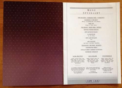 SAA SAL SOUTH AFRICAN AIRWAYS MENU SILVER CLASS BREAKFAST DINNER.