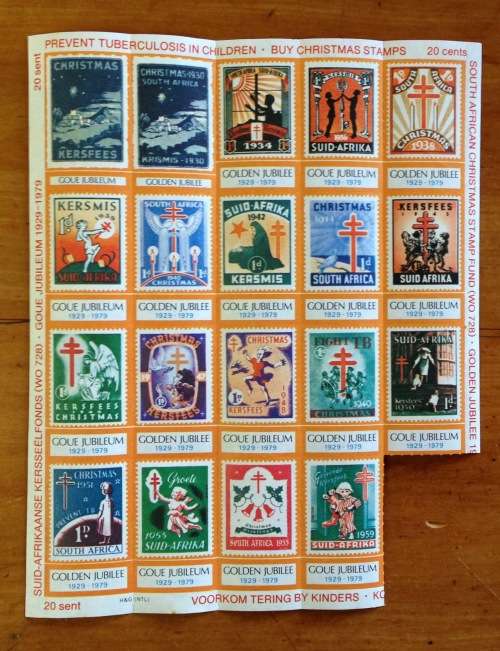 CHRISTMAS STAMPS SHEET GOLDEN JUBILEE 1929-79 RSA KERSFEES PREVENT TB in CHILDREN 20c CINDERELLAS
