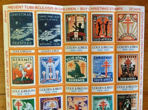 CHRISTMAS STAMPS SHEET GOLDEN JUBILEE 1929-79 RSA KERSFEES PREVENT TB in CHILDREN 20c CINDERELLAS