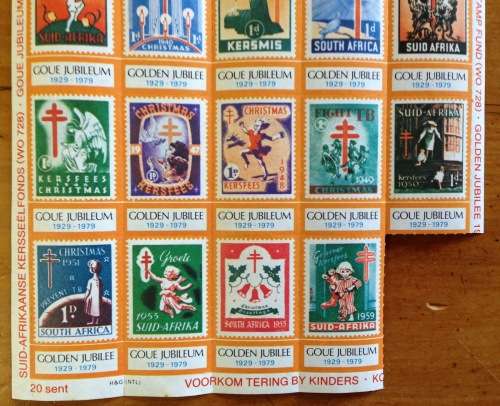CHRISTMAS STAMPS SHEET GOLDEN JUBILEE 1929-79 RSA KERSFEES PREVENT TB in CHILDREN 20c CINDERELLAS