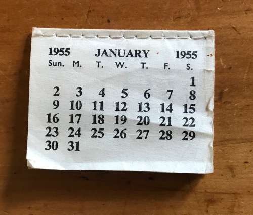 MINIATURE STITCHED CALENDAR 1955 JANUARY to DECEMBER.
