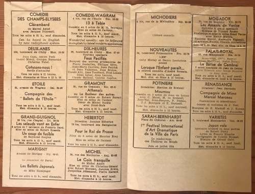 THEATRE PROGRAM FRANCE 24 SPECTACLES DE PARIS 1954 MUSIC HALLS CHANSONNIERS CIRQUES CHAMPAGNE.