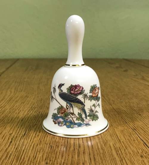 WEDGWOOD TABLE BELL PORCELAIN BONE CHINA ENGLAND KUTANI CRANE ORIGINAL CLAPPER!! BIRD FLOWERS POND!