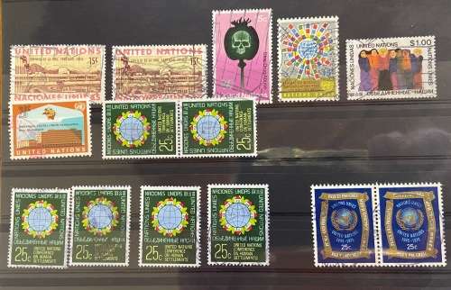 UNITED NATIONS 89 STAMPS all USED 1980 FLAG countries SERIES OTHERS MIXED BLOCKS of 4 NICE SELECTION