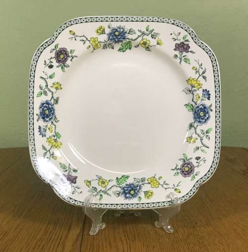 COPELAND SPODE ENGLAND KORO PATTERN SQUARE CAKE PLATE BORDER of FLOWERS FLORAL 1920-57