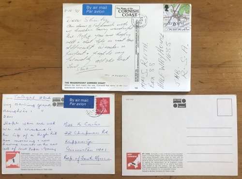 POSTCARDS x 3 ENGLAND CORNWALL CORNISH COAST St. IVES OLD POST OFFICE TINTAGEL FLOWERS COASTLINE.