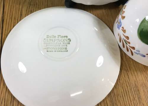 BELLE FIORE TEA TRIO SIMPSONS POTTERIES CHANTICLEER + SOLIAN WARE COBRIDGE ENGLAND FLOWERS COLOUR! 3