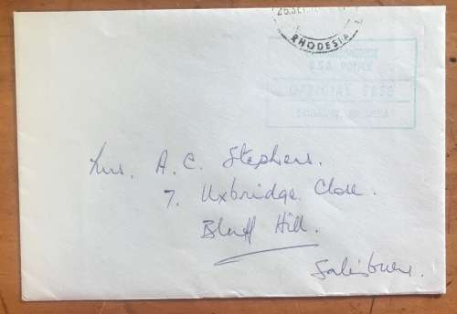 RHODESIA POLICE MAIL OFFICIAL FREE COMMISSIONER B.S.A. (BRITISH SOUTH AFRICA) POLICE CAUSEWAY