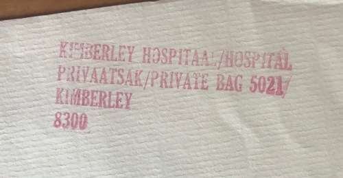 KIMBERLEY MEDICAL HOSPITAL PROVINCIAL ADMINISTRATION of CAPE of GOOD HOPE 1989 CACHET SOUTH AFRICA.