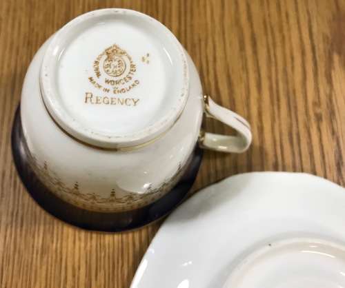 ROYAL WORCESTER ENGLAND 6 x DEMITASSE COFFEE Cups and Saucers REGENCY PATTERN EXPRESSO 1950 SCARCE!