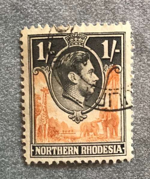 NORTHERN RHODESIA 1s KGVI BSAC BRITISH SOUTH AFRICA COMPANY OVPT Rhodesia ZIMBABWE REVENUE STAMP $10