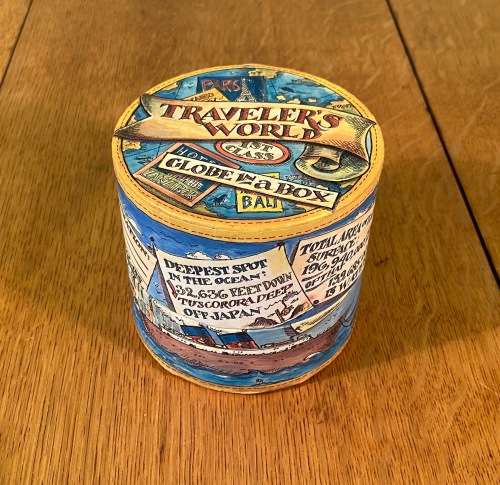 TRAVELLER`S WORLD GLOBE IN A BOX 1st CLASS TRAVEL CONTAINER 2 parts NO GLOBE INSIDE
