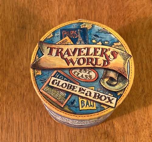 TRAVELLER`S WORLD GLOBE IN A BOX 1st CLASS TRAVEL CONTAINER 2 parts NO GLOBE INSIDE
