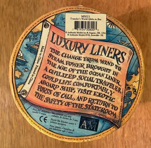 TRAVELLER`S WORLD GLOBE IN A BOX 1st CLASS TRAVEL CONTAINER 2 parts NO GLOBE INSIDE