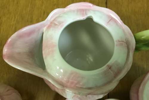 PINK LILY shaped TEAPOT - MILK - LIDDED SUGAR & PLATED SPOON - STUNNING!!!!! Read Notes.......