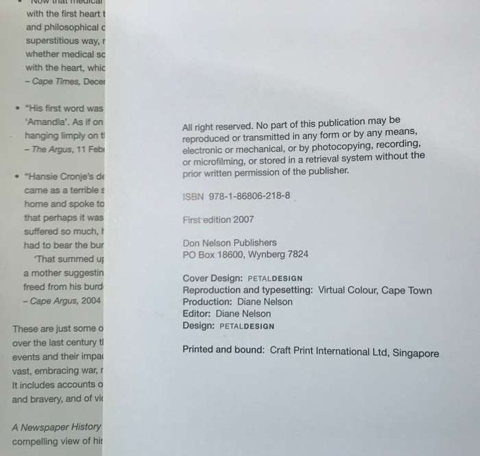 A Newspaper History of SOUTH AFRICA new edition - JOHN CAMERON-DOW - 2007 1st Ed. CHARLIZE THERON!!