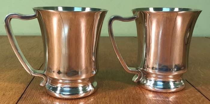 SILVER PLATED COPPER A1 BEER MUGS x 2, presented by LIONS CLUB NORTON, STUNNING QUALITY!!!