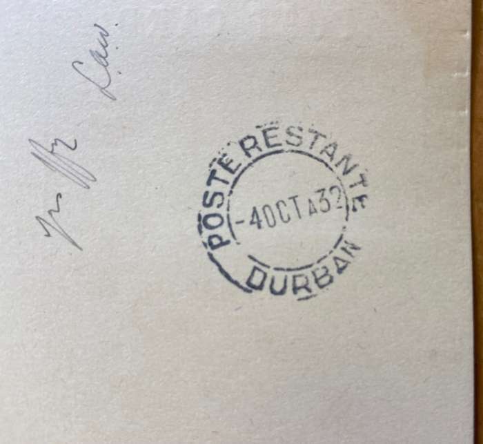 POSTCARD POSKAART BY AIRMAIL PREPAID 1d SHIP UNION of SOUTH AFRICA 1932 EAST LONDON  UPRATED 1d