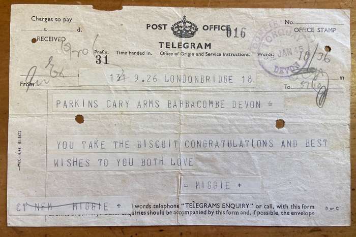 TELEGRAM GREAT BRITAIN 30.1.1945 POST OFFICE TORQUAY DEVON LONDON BRIDGE  PREFIX 31