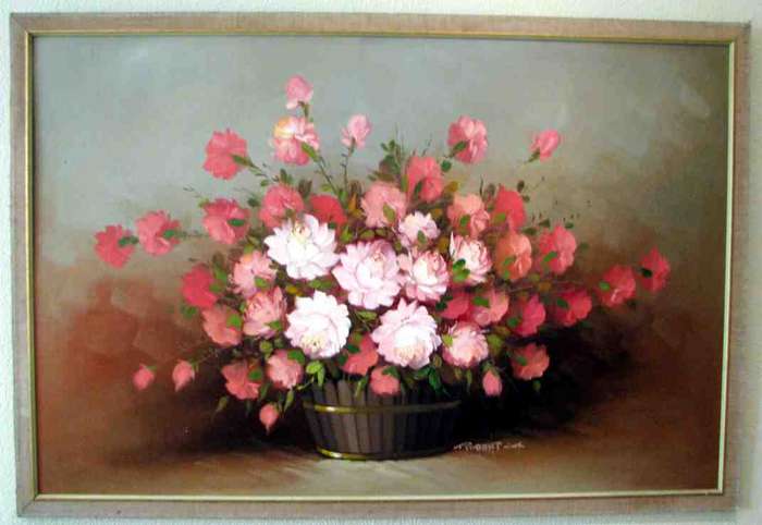 OIL PAINTING=ROBERT COX=LARGE=Signed=FLOWERS IN A BARREL=NEW LOW PRICE!!!!!USA Artist!!!!!!!!!!!!!!!