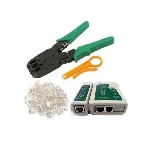 RJ 45+RJ11 CABLE CRIMPING TOOL + CABLE TESTER + 50 CAT5e CONNECTORS @R299