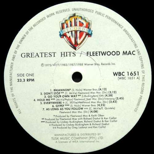 Fleetwood Mac - GREATEST HITS. Vinyl  LP. (VG+/NM). Scarce South African Release (1988).