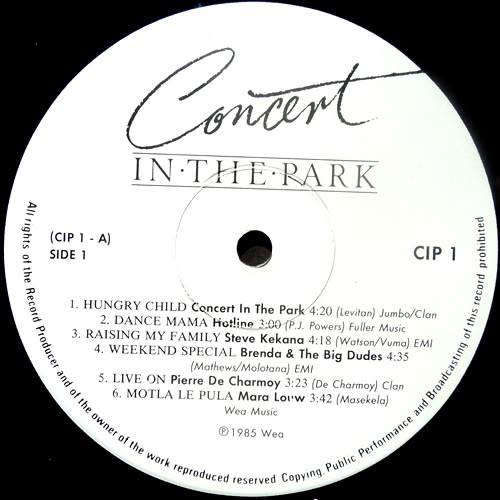 Various. CONCERT IN THE PARK (OP HUNGER ELLIS PARK) Double LP. VG+/VG+. South African Release (1985)