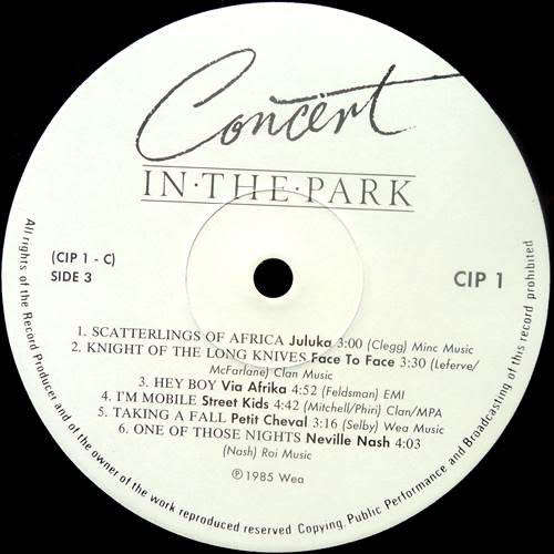 Various. CONCERT IN THE PARK (OP HUNGER ELLIS PARK) Double LP. VG+/VG+. South African Release (1985)