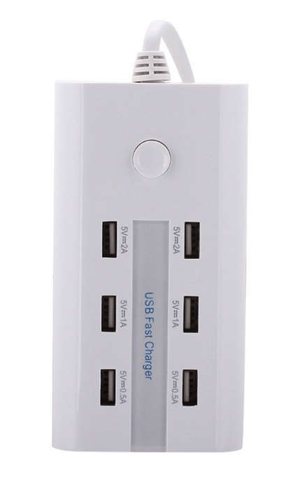 RNAI-803 Fast Charger 6 Port 7A (2A x 2, 1A x 2, 0.5A x 2) - BLACK