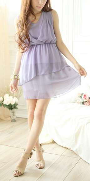 *Fashion Tokyo* Chiffon Wave Pleated Sleeveless Dress