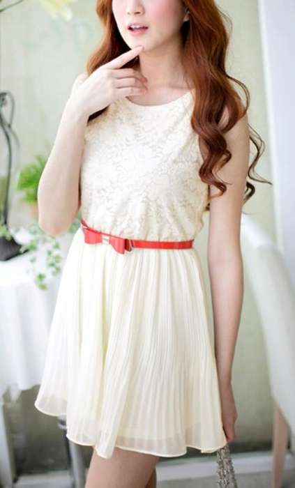  *Fashion Tokyo* Elegant Flora Net Pleated Chiffon Dress-Almond