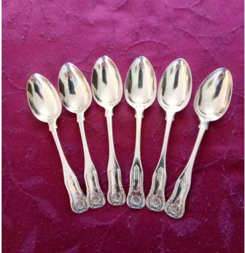 6 SOLID SILVER TEA SPOONS - GLASGOW 1834 - WILLIAM IV - KINGS PATTERN - 108 GRAMS