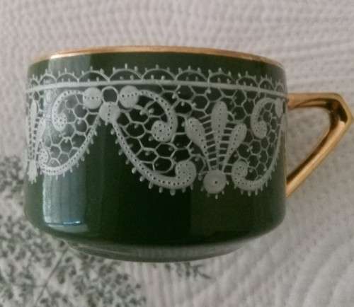 2 X RARE CUPS AND SAUCERS WITH EXQUISITE LACE DECORATION FROM S.P.M. WALKURE FACTORY GERMANY