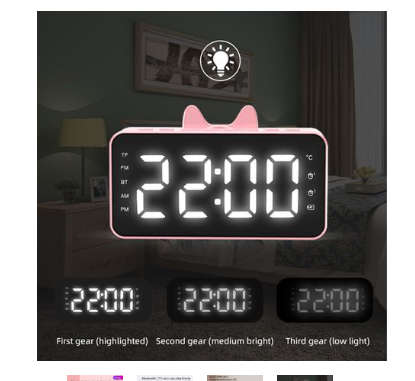 BT LCD Mirror Alarm Clock - Pink