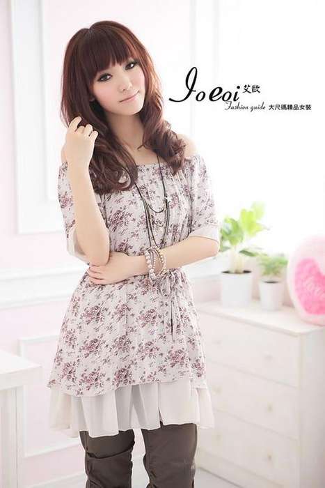 Ladies top high density chiffon fabric/cotton  top--Pink with floral print   --fit for size 36