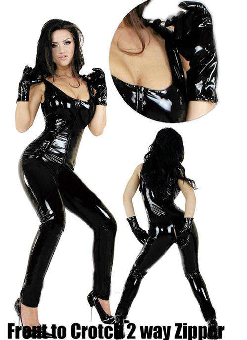 SLEEVELESS BLACK SHINE CATSUIT